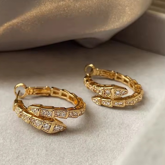 Serpentine zircon metal wind design ear meaning real gold plating ear earrings - Picture 6 of 6